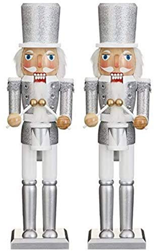 EEMKAY® New Gold & Silver Glitter Nutcracker Soldier Free Standing 38cm Festive Inspired Design Home Decor (Pack of 2 Silver)
