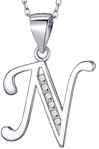 MASADA 925 Silber Buchstaben-Halskette - Initialen-Anhänger mit Zirkonia-Steinen - Buchstabe N - 46 cm Kette mit Samtbeutel