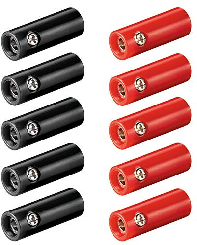 5X Bananenbuchse Set | 4mm | mit Schraubverschluss | für Lautsprecherkabel AV-Receiver Verstärker | Buchse Kupplung Bananas Banana Lautsprecher Boxen Audio HiFi Kabel | Rot und Schwarz | je 5 Stück