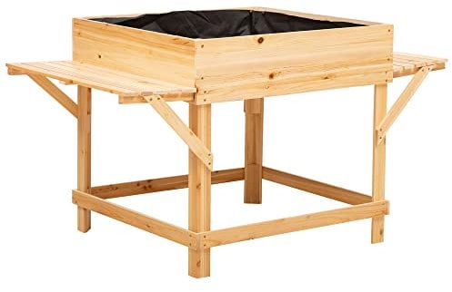 Outsunny Hochbeet aus Holz Pflanzkasten für Garten Balkon mit Ablage Blumenbeet Blumenkasten Natur 130 x 75 x 75 cm
