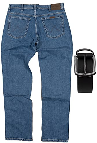 Regular Fit Wrangler Stretch Herren Jeans inkl. Texas Gürtel (Stonewash, W40/L30)