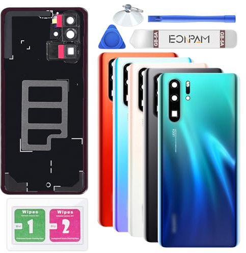 Eonpam Akkudeckel für Huawei P30 Pro Rückseite Glas Original Backcover Back Glas Ersatz Reparatur Set mit Kameraobjektiv (Aurora)