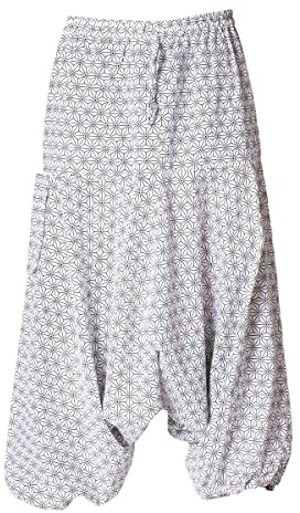 PANASIAM Pantaloni Aladino Unisex - Pantaloni Harem - Motivi Geometrici | Pantaloni yoga donna & uomo, cavallo basso, vita elasticizzata & coulisse, tasca grande, geometria sacra, motivi giapponesi