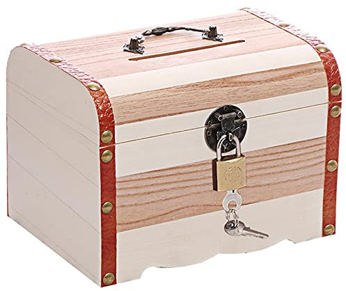 Fiacvrs Holz Schatztruhe Box,Vintage Schatztruhe aus Holz Mit Schloss,Spardose, Holztruhe zur Taufe Mit Gravur,Passend für Aufbewahren und Dekorieren, Kindergeschenk,20.5x14x15cm