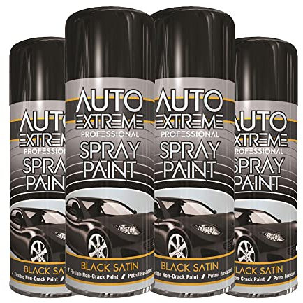 Classic Signature - 4 x Auto Extreme Black Satin Spray Paint 400ml Professional Quality, Perfect Finish for Cars, Bikes,Vans, Metal, Wood
