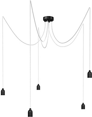Relight Pendelleuchte 5-flammig Kraken (höhenverstellbar), E27 Lampenfassungen aus Bakelit, 5x 1.5 Meter Textilkabel Weiß