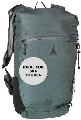 Salomon Atomic Backland 22+ Green/Grey - Leichter Skitouren-Rucksack mit Rolltop-Verschluss - alpiner Wanderrucksack mit mehr als 22L Stauraum - robuster & vielseitiger Ski-Rucksack mit Hüftgurt