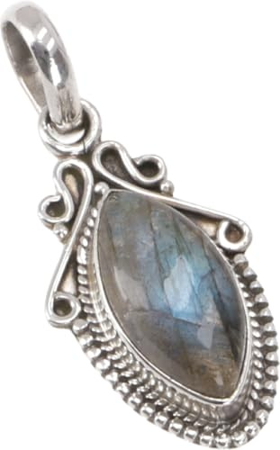 GURU SHOP Boho Silberanhänger, indischer Kettenanhänger aus Silber | Tropfenförmiger Anhänger, polierter Amethyst, einzigartiges Unikat, traditionelle Verarbeitung.