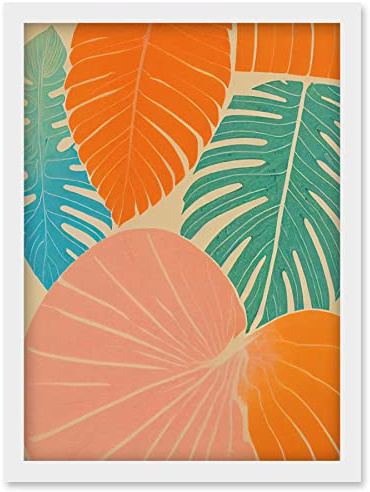 Wee Blue Coo Tropical Monstera Leaf Jungle Pastel Botanical Artwork Framed Wall Art Print A4