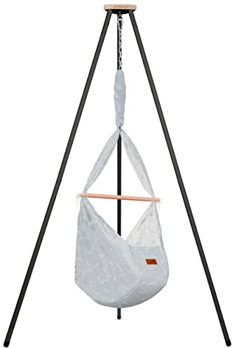 SCHMUSEWOLKE Federwiege - Set mit Tipi-Gestell in Anthrazit - Hängematte für Babys und Kleinkinder ab Geburt bis 3 Jahre - Bio-Baumwolle - Dreamcatcher Babyblue