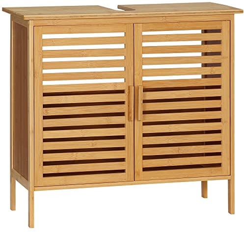 kleankin Mueble bajo del Lavabo de Bambú con 2 Puertas Armario Debajo Lavabo de Pie Armario de Baño de Suelo 66x29x61,5 cm Natural