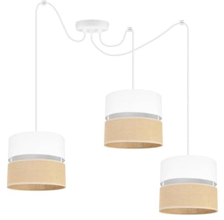 Light-Home Juta Hängelampe - Boho Deckenlampe Esszimmer und Küche - Pendelleuchte aus Metall mit Soff Lampenschirm (E27) - ⌀ 20 cm - Weiß Untersatz - Jute Weiß