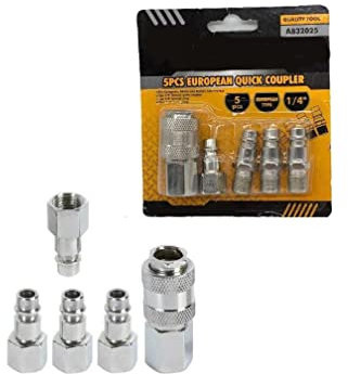 Set di 5 Raccordi Rapidi per Tubo Aria da 1/4 - Innesti Facili e Veloci per Compressori d'Aria