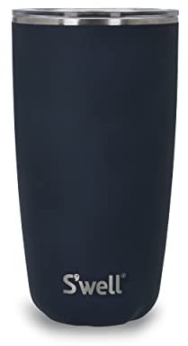S'well Tumbler with Lid, 530ml, Azurite, Vacuum-Insulated Travel Cup with Pop-On Lid, for Hot and Cold Beverages, On-the-Go up to 12h Cold/4h Hot, Blue