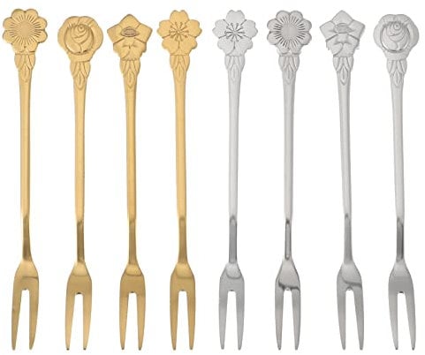 CALLARON 8pcs Stainless Steel Fruit Fork Cake Decor Bento Box Metal Silver Decor Fruit Stick Coffee Cocktail Dessert Forks Stainless Steel Stainless Steel Desert Forks Metal Fruits Forks
