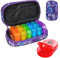 Serfeymi Tablettenbox 7 Tage Morgens Abends Pillendose 7 Tage 2 Fächer Regenbogen Medikamentenbox Tabletten Organizer mit Tragbarem Reißverschluss Canvas Tasche für Medikamente, Fischöle – Lila 01