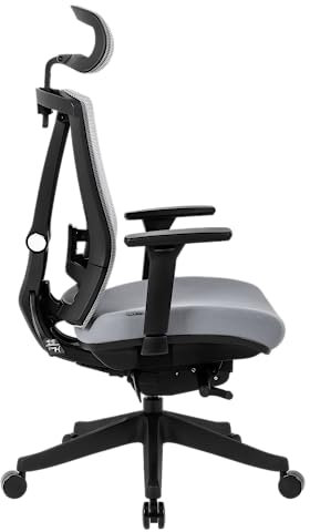 REKT Office-R - Chaise de Bureau Ergonomique - 12 régalges - Fauteuil de Bureau avec Support Lombaire - Appuie tête - Profondeur d'assise - Assise 55Kg/M3 Confort (Noir/Gris)