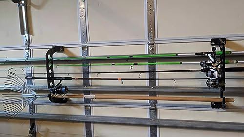 B BUBBLEFIN Garage Door Rack Holder for Light Garden Tools, Kayak Paddle, Fishing Rods, Mounting to 21 Tall Garage Door Panels With/Without Insulation or Garage Dry Wall/Ceiling, 1 Pair,