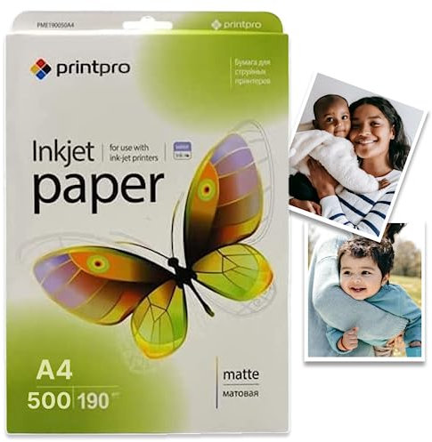 Papel fotográfico mate PrintPro de COLORWAY, 500 hojas, DIN A4, 190 g/m², secado instantáneo, resistente al agua, para todas las impresoras de inyección de tinta