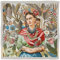 Quadratischer Jacquard-Stoff, Polycotton, Motiv Frida Kahlo Carm, weiß, Leinen