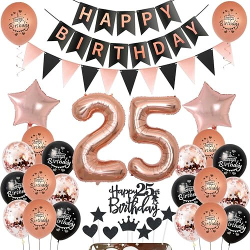 Luftballons 25 Geburtstag deko Frauen Schwarz rosegold,ballon 25.Geburtstag deko für Frauen,deko 25 Geburtstag Frauen Tortendeko 25.geburtstag Frauen,Geburtstagsdeko 25 jahre Frau Dekoration
