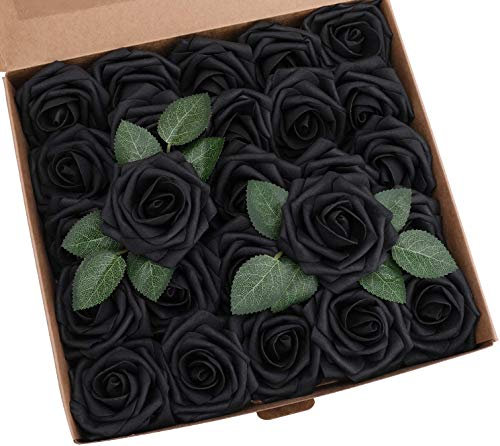 JOEBO Fiori Artificiali Rose di gommapiuma finte realistiche con Gambo for Decorazioni di Bouquet da Sposa Fai da Te Baby Shower Party Home e Albero di Natale / 46 (Color : Black, Size : 50)