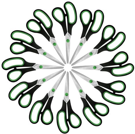 Belle Vous Erwachsenen Schere Pack - 12x schwarz und grün Schere für Links-und Rechtshänder - Handarbeiten, Nähen, Schreibwaren, Karton, Stoff und Papier - Haushaltsschere