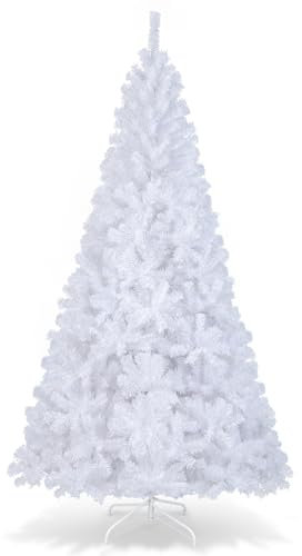 DREAMADE 150/180/210/240cm Weihnachtsbaum Weiß, Künstlicher Tannenbaum mit Metallständer, Christbaum Kunstbaum Dekobaum (240cm)