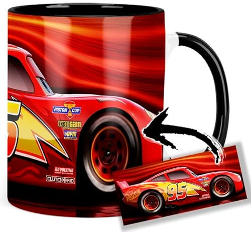 MasTazas Cars LightningMcQueen Taza Ceramica Interior y Asa Negra
