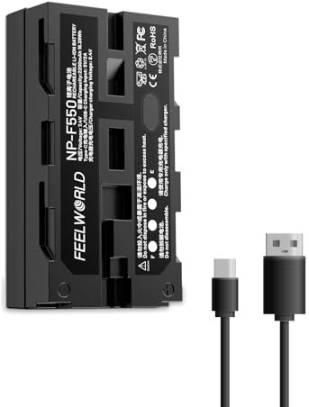 FEELWORLD 1 Pack Batería de Repuesto NP-F550 2200mAh para NP-F970 F960 F950 F770 F550, USB-C Recargable rápida Recargable para luz de vídeo LED, Monitor de cámara, transmisión inalámbrica