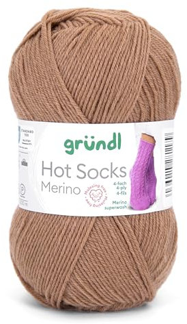 Gründl Hots Socks Merino uni, 4-fädige Sockenwolle, 50 g /200m,75% Schurwolle (Merino, superwash), 25% Polyamid,mulesing frei, Öko-tex Standard, (23 camel)