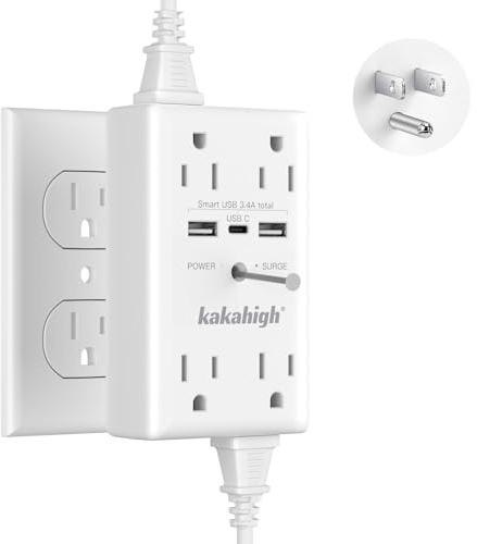 Wall Outlet Extender with Screw, 8 Way Outlets with Surge Protected