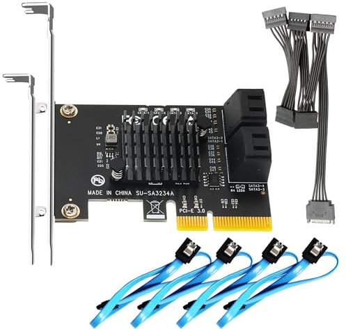 GLOTRENDS SA3234-C Scheda di espansione PCIe X4 SATA a 4 porte con cavi SATA e di alimentazione, compatibile con Windows, Linux, Mac OS, NAS