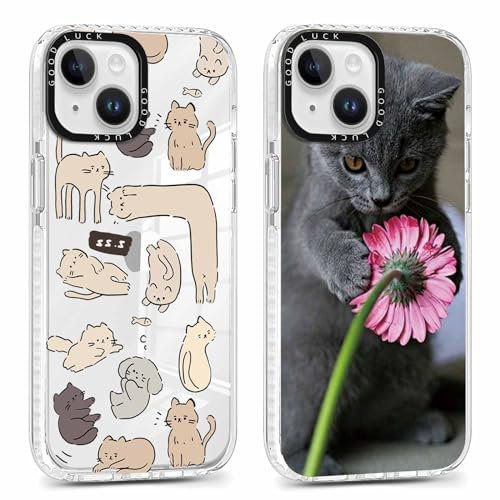 Xylota 2 Stück Transparent Handyhülle für iPhone 14/iPhone 13 6,1 Hülle, Durchsichtig Case Muster Niedlich Katze Mädchen Schutzhülle, Weich Silikon Dünn TPU Bumper Stoßfeste Cover für iPhone 14,05