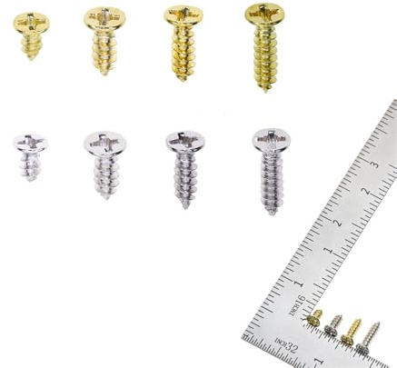 Mini Skater Kit surtido de 200 tornillos pequeños de cabeza plana para madera, tornillos autorroscantes de acero al carbono, dorado y plateado