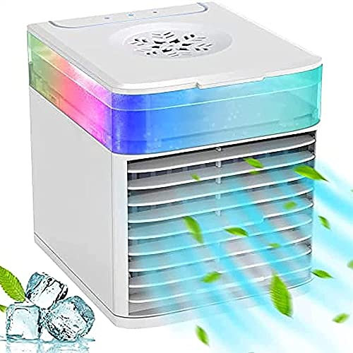 Aire acondicionado portátil portátil – 7 luces LED de colores, aire acondicionado portátil, solo utiliza agua limpia enfriador de aire