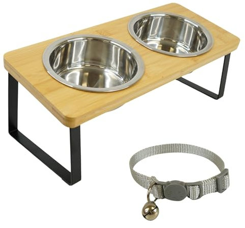 ORZAC® Mangeoire orthopédique pour chat en bois de bambou surélevé, gamelle surélevée pour chats et petits chiens