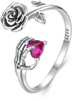 Qings Skorpion Spinne Schädel Hand Kreuz Ringe Schmuck für Damen Herren 925 Sterling Silber Tier Offener Verstellbarer Schwarzer Vintage Daumen Ring mit Zrconia