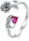 Qings Bague pour Femme Ajustable Tête de Mort en Argent 925 Bague Ouvert Vintage Gothique Fleur de Rose avec Zirconium pour Femme Homme