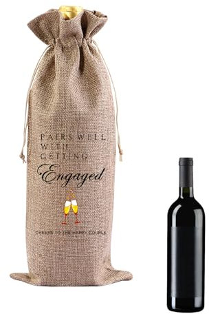 Bottle Gift Bag for Engagement and Wedding - Decorative Wine Bag for Couples, Bridal Shower Card for Bride to Be and Engaged Couple (Engagement)