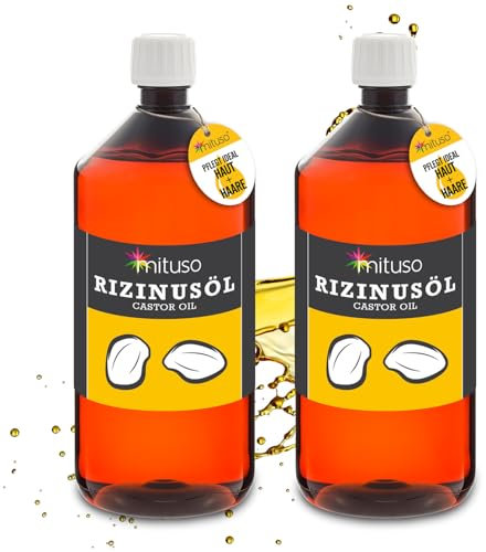 mituso Rizinusöl 2x 1000 ml - 100% reines kaltgepresstes Öl, nativ Ph. Eur., Wimpern Serum, Haaröl, natürliche Haarpflege - Aufdruck kann variieren