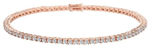 Dunnett Taylor Rose Gold Plated 2mm Cubic Zirconia Classic Tennis Bracelet for Women