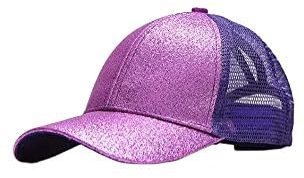 Rockreyoa Mädchen Basecap Kinder Glitzer Baseball Cap Netz Baseballmütze Glänzende Pferdeschwanz Hüte Verstellbare Sonnenhut Sommer Baseballkappe Cool Kappe Sommer Sonnenkappe Outdoor Lila