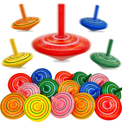 LISOPO Mitgebsel Kindergeburtstag 30 Stück Kreisel aus Holz Holzkreisel Spielzeug Bunt Spielzeugkreisel Partybeutelfüller Partydekorationszubehör