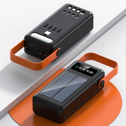 Solar Charger Power Bank 60000mAh, Portable Charger with Dual Outputs & Dual Inputs 4 LEDs Flashlight,Power Bank Fast Charging Battery Pack for Outdoor Camping Survival Gear black 150000mAh