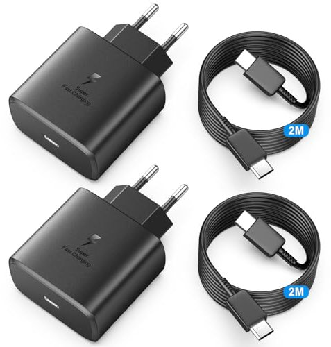 Cargador 45W USB C Carga Rapida para Samsung Galaxy S24 Ultra/S24+/S23 Ultra/S22/S21, Z Fold/Flip 5, Tab S8 Ultra, Note 20, A55 A25 A35, Adaptador Cargador Tipo C Carga Rapida con 2M Cable (2 Pack)