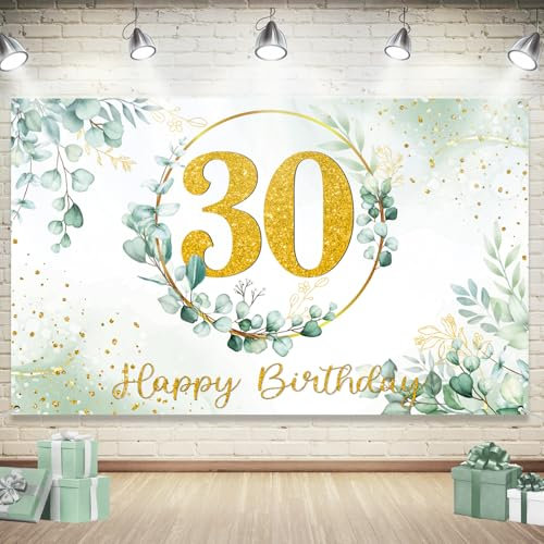 WINAROI 30 Banner Geburtstag Grün,30 Geburtstag Deko Banner,Happy Birthday Banners 30,Deko 30 Geburtstag Frau,Geburtstag Hintergrund 30 Geburtstagsdeko Wand Geburtstagsparty Grün Gold (30-grün)