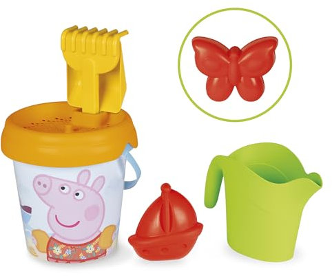 Smoby Peppa Pig – Eimer mit Gießkanne – Siebe, Rechen, Schaufel, Gießkanne für Sand – ab 18 Monaten