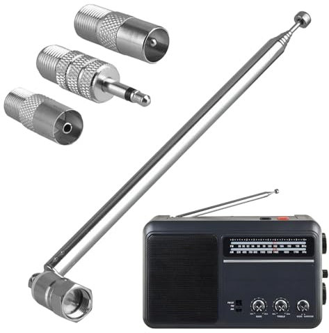 Watlikeup Indoor DAB FM Radio Aerial Antenna with Adapter, Telescopic, Silver, FM, DAB, Auxiliary, RCA, Corded Electric
