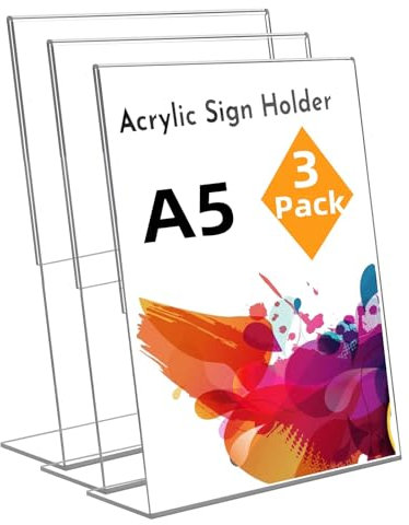 Changxin A5 Acryl Schilderhalter, 3 Stück Transparenter Aufsteller L Form Ständer Tischaufsteller für Empfang, Büro, Geschäft, Restaurant, Hotel